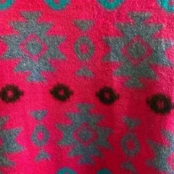 Vtg 80s David Wayne Neon Pink Aztec Southwest Print Cropped Fleece Cardigan Sz L - Picture 3 of 9